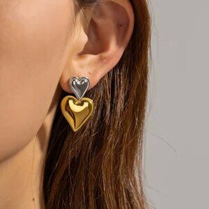 14K Gold Filled Two Tone Heart Earrings